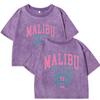 Malibu Beach Printing Womens Washed Slim T Shirt Fashion Cotton T-Shirt Crop Short Sleeve Crewneck Y2K Woman Clothes