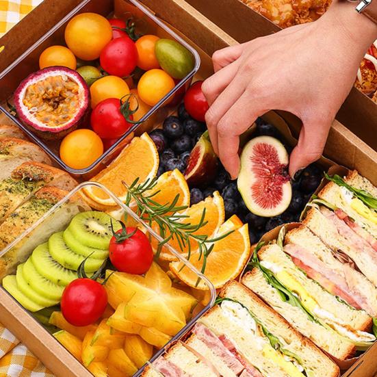 2 шт. ланч-боксы с ручкой для переноски маслостойкая прозрачная видимая крышка водонепроницаемый одноразовый контейнер одноразовый гофрированный