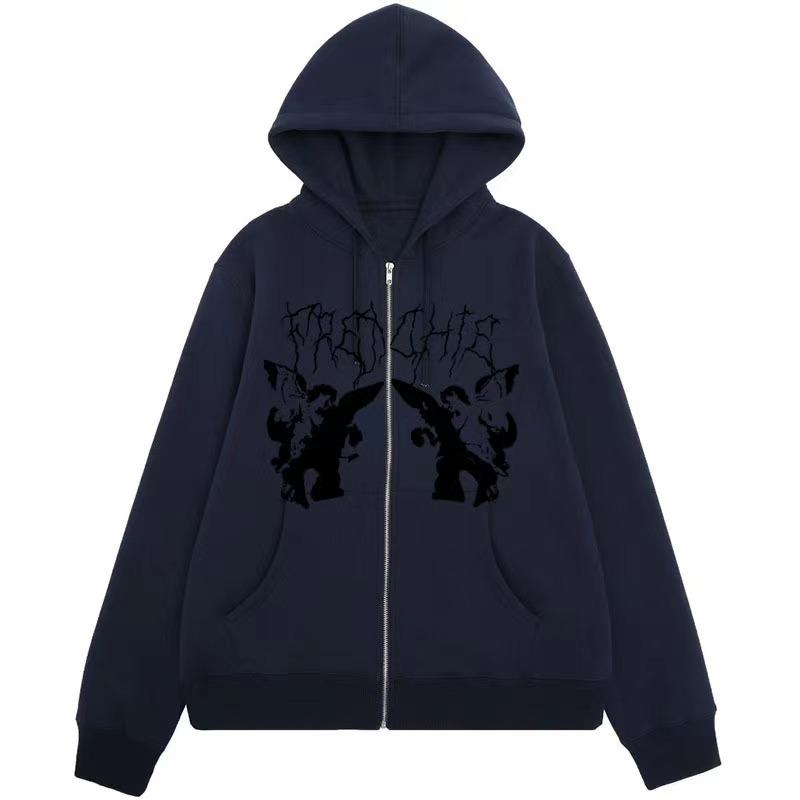2023 Европейская и американская новая толстовка с капюшоном на молнии, кардиган, толстовка в стиле ретро, ​​мужская и женская уличная мода, пальто для пар большого размера