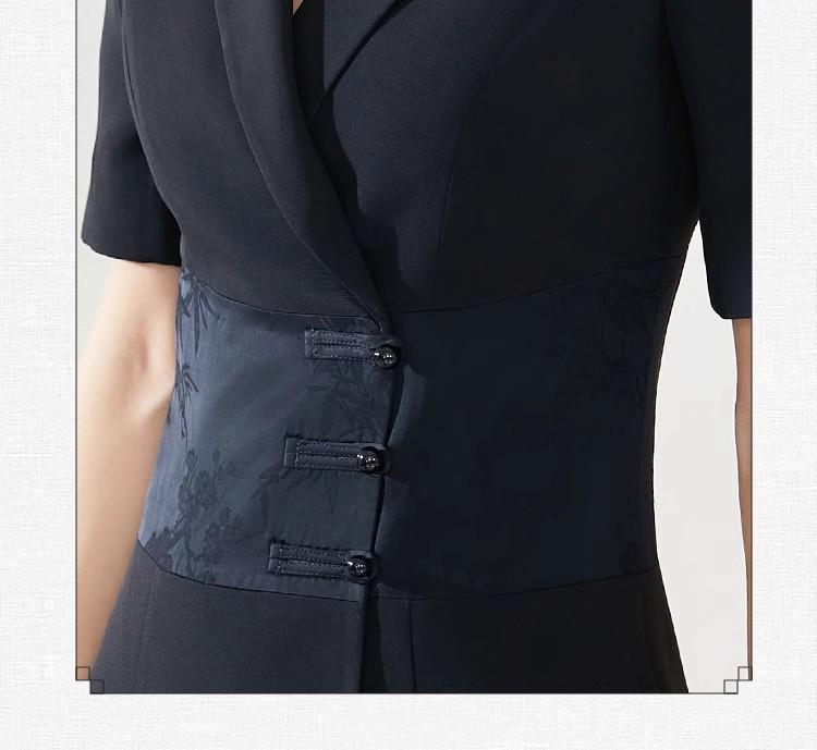 Summer Asymmetrical Color Block Chinese Style Dress - Women's Professional Short Sleeve Workwear