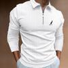 Spring and Autumn Men's Striped Printed Zipper Long Sleeve Collar Polo Shirt Breathable and Comfortable Daily Men's Top