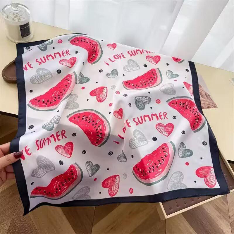 Elegant 70cm Silk-Like Square Scarf Women Lightweight Luxury Stylish Korean Patterned Accessory