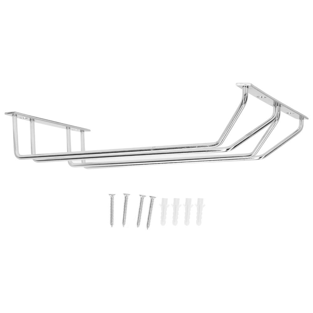 Stainless Steel Wine Glass Rack Hanging Design Double Row Wine Glass Holder Under Shelf Mount Under Cabinet Stemware Rack