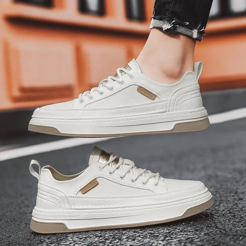 Men's Leather Driving Walking Shoes Outdoor Jogging Sneakers Male Non-Slip Skate Flats Trainers Youth Boys Student Footwear 2024