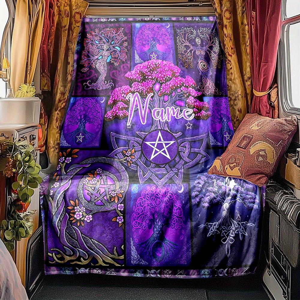 Purple Tree Of Life Pentagram Celtic Knot Blanketcustomize Your Name Lightweight Comfortable And Stylish Blanket For Travel Bed Home Chair Office Sofa