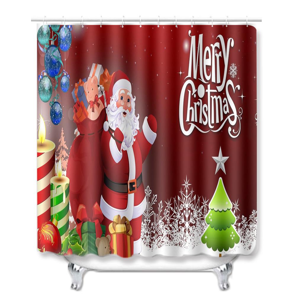 Christmas Bathroom Shower Curtain Toilet Floor Mat Four-Piece Bathroom Non-Slip Door Mat Kitchen Bedroom Absorbent Carpet