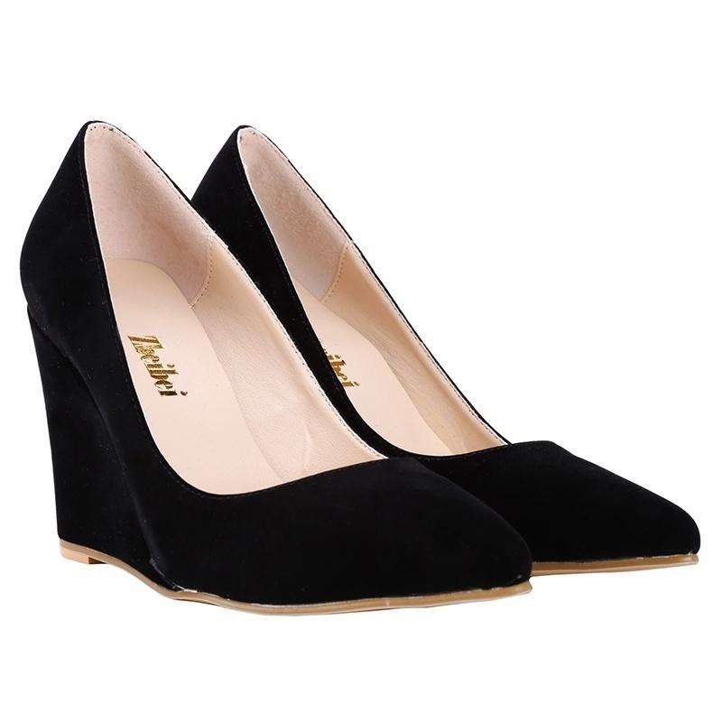 Women’s Simple Style Casual Pointed Toe High Heels Velvet Wedges Heels Work Shoes Shoe