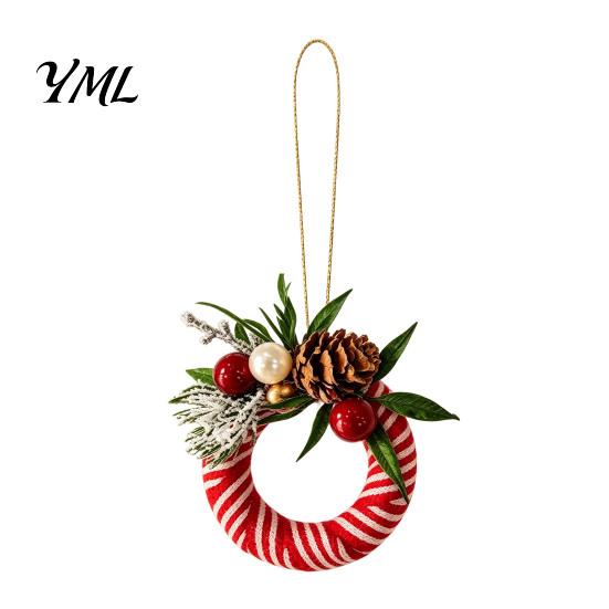 Retro Holiday Ornaments Mini Christmas Wreath Ornament, Miniature Artificial with Bow, Bow Pinecone, Xmas Tree Hanging for Party Seasonal Decor