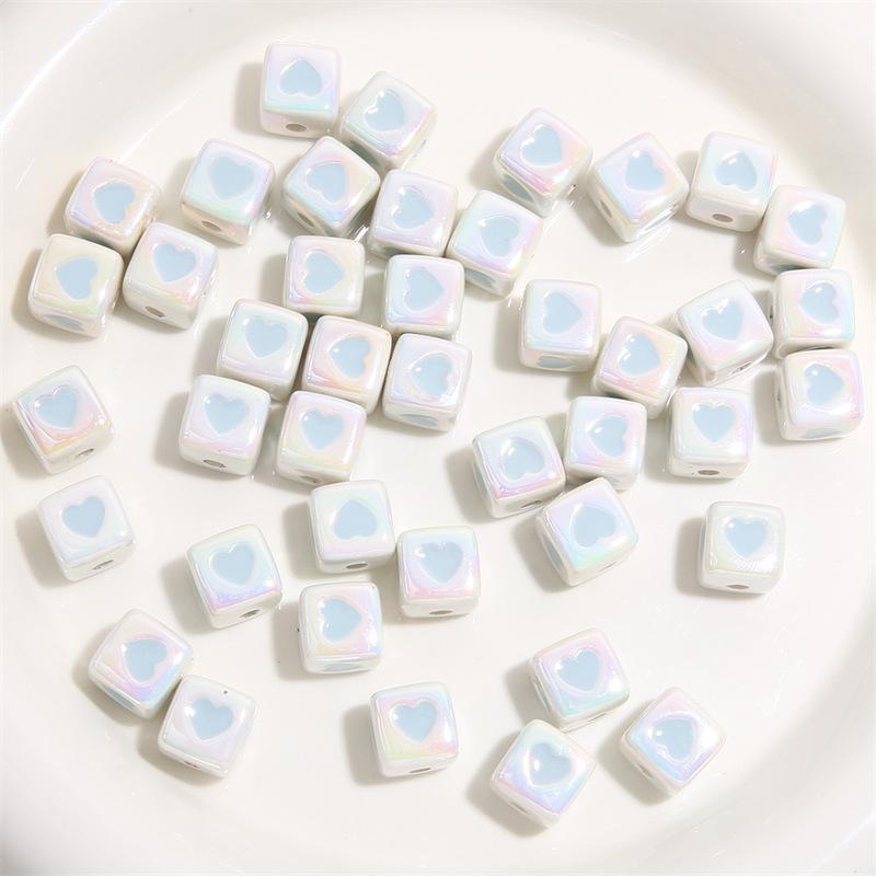 12mm Color-Plated 3D Heart Square Beads for DIY Hairpins & Bracelets