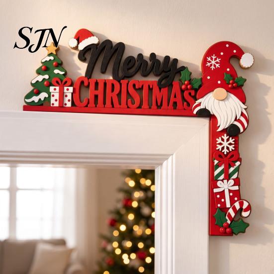 Christmas Door Corner Sign Wooden Decor, Festive Gnome/Gingerbread House/Letter Frame Sign, No Gingerbread House Wall Decor Drill Topper for