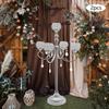 2PCS Silver Crystal Candle Holders, 5-Arm Candelabra Centerpiece for Wedding Party Home Table Decor with Glass Beads