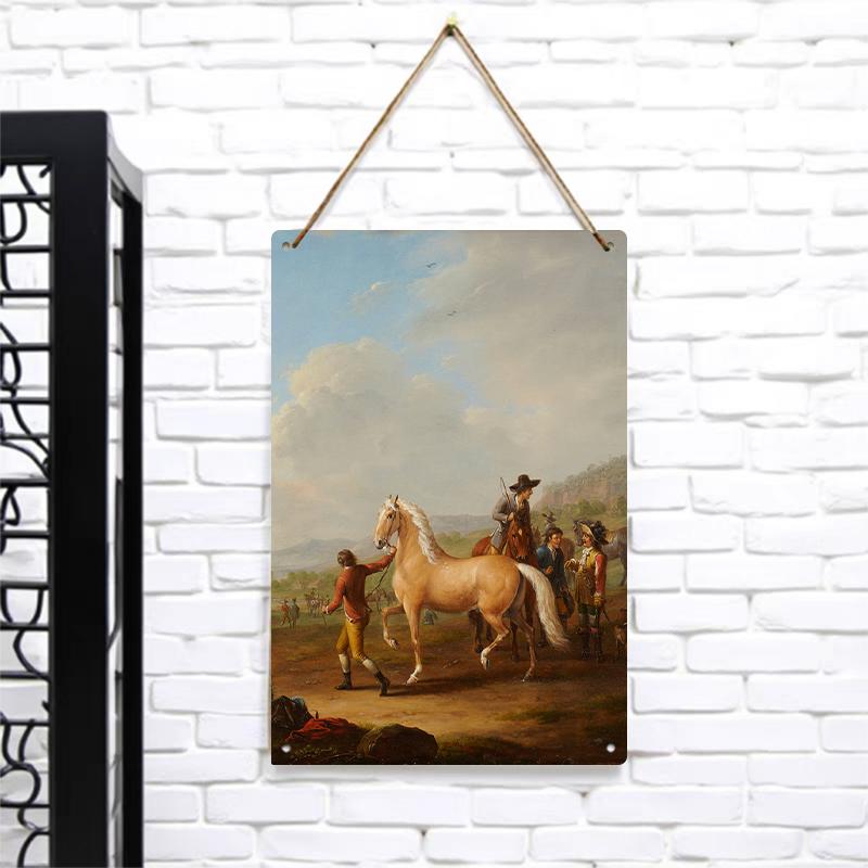 European Classical Hunting Scene Metal Wall Art Vintage Home Decorative Painting for Living Room