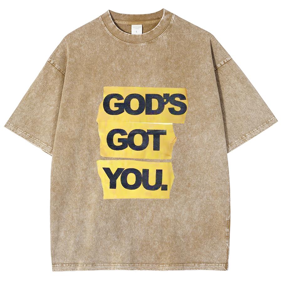 Футболка женская из чистого хлопка с надписью «God's Got You» с принтом букв, свободная, с круглым вырезом и средним рукавом, модный дизайн, унисекс-топ