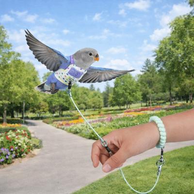 Невыпадающий полетный шлейка-костюм для попугая, дышащий, с принтом в горошек, для полетов птиц, защита от укусов, поводок для прогулок птиц, ходьба с птицей