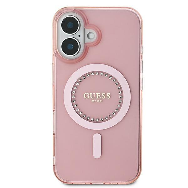 Etui do iPhone 16 Guess Hardcase Rhinestones MagSafe różowy