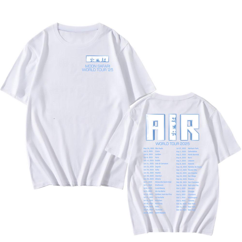 Хлопковые футболки Air MOON SAFARI World Tour 2025, летняя футболка с коротким рукавом, мужская и женская, свободный крой, круглый вырез, повседневная футболка с принтом.