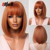 Synthetic Bob Hair Wig with Bangs Ombre Platinum Blonde Cosplay Wigs for Women Short Heat Resistant Female Daily Lolita Wavy Wig