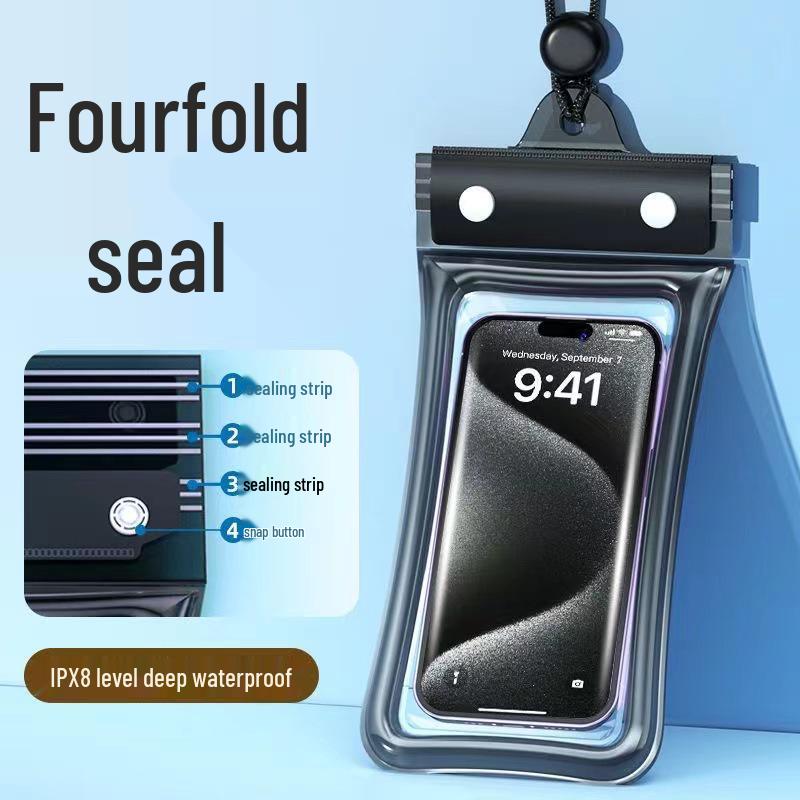Triple-Fold Waterproof Phone Pouch with Touch Screen & Photo Capability for Swimming, Rafting, Diving – Universal Fit.