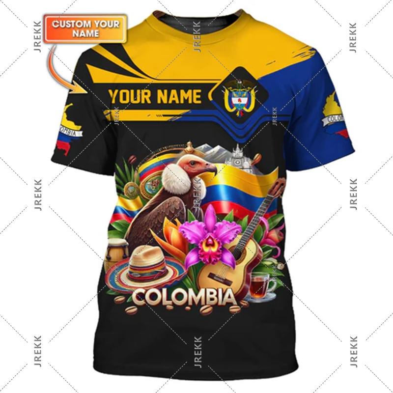 Columbia Custom Name 3D Print T-shirt For Men Colombia Flag Pattern Short Sleeve T Shirts Summer Personality Loose Customed Tee