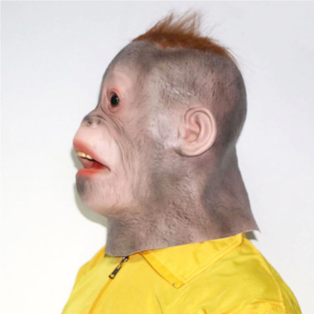[Ikiretmua] Halloween Party Monkey Pattern Silly Mask - Orangutan Cosplay Mask Costume Headwear Monkey Cosplay Transformation Halloween Goods