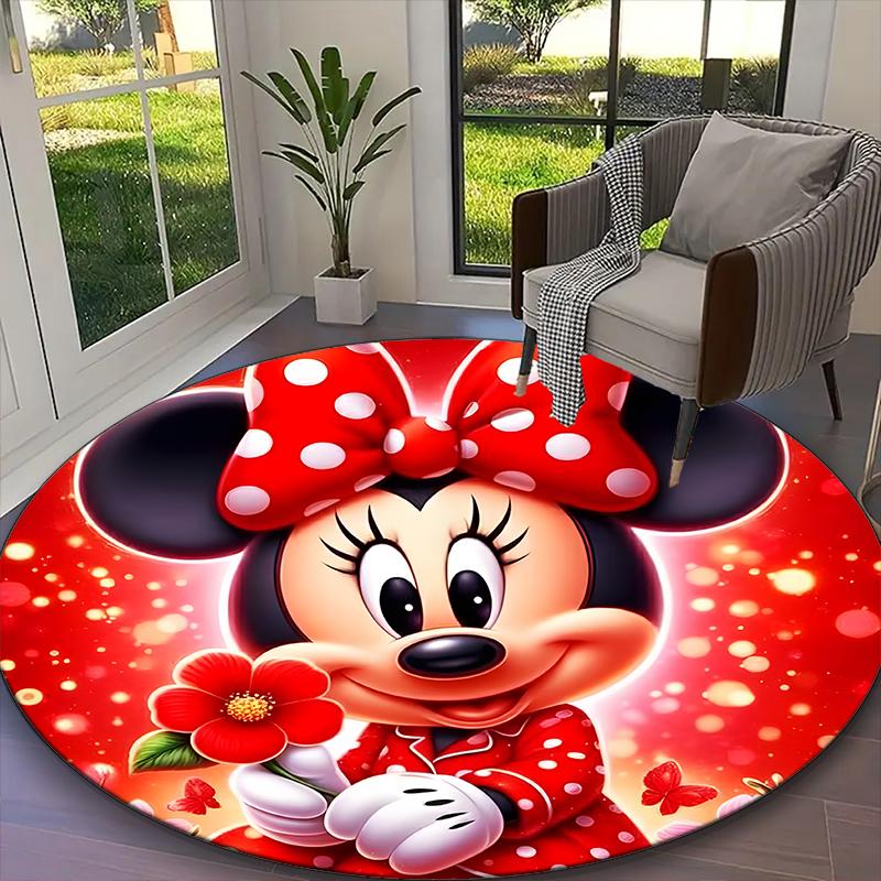 [Minnie Mouse Red Bow Moon Pastel Floral Printed Carpet] Non-slip Office Rug, Cozy Round Carprt for Living Room Use, Soft Home Sofa Chair Mat