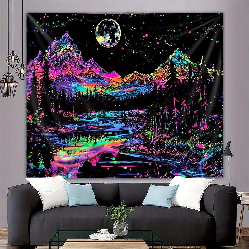 VIKAMA Neon Mountain Tapestry psychedelic Natural Wall Tapestry Living Room Bedroom Dormitory Home Aesthetic Decoration
