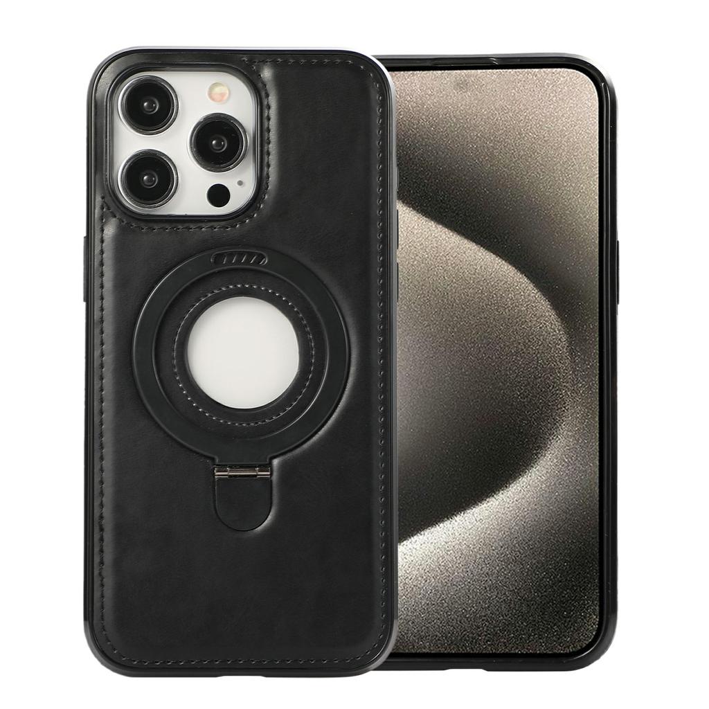 For iPhone 13 Pro Max Case Magnetic Kickstand PU Leather Coated PC+TPU Phone Cover