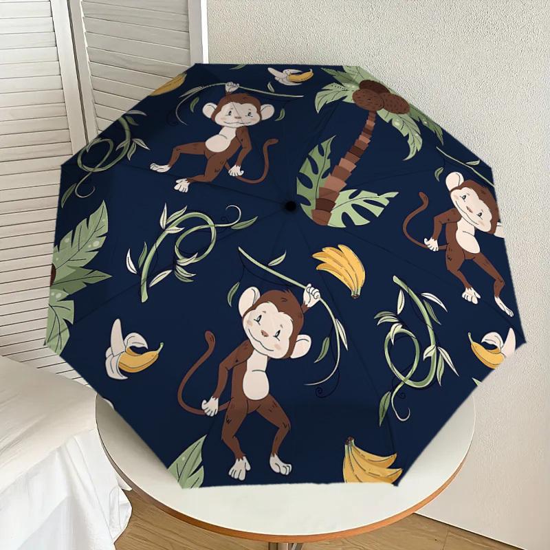 1PC Monkey Banana Umbrella-8-Rib Reinforced, Automatic Open, Lightweight & Durable, Cute Fashion Accessory for Outdoor-T359