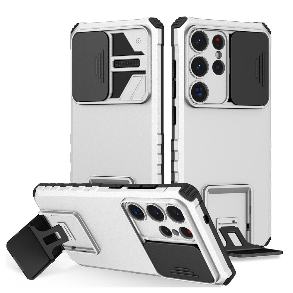 KEYSION Shockproof Case for Samsung S25 Ultra 5G S25+ Plus Slide Camera Lens Protection Live Stand Phone Cover for Galaxy S24 FE 5G