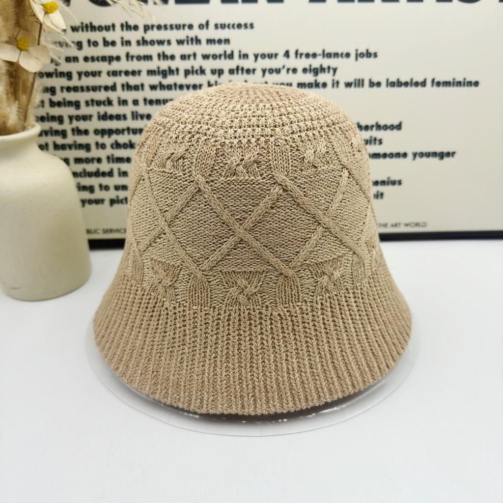 Spring and summer new diamond twisted flower knitted bucket hat women breathable sunshade show face small versatile bucket basin