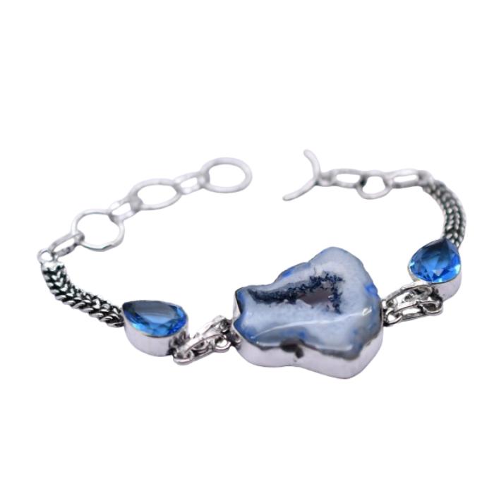 Druzy Blue Topaz Gemstone Silver Plated Handmade Bracelet Jewelry BR146
