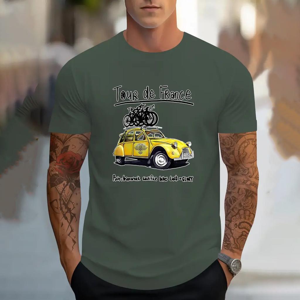 Летняя мужская футболка с принтом мультяшных машин, повседневная футболка с коротким рукавом, свитер с круглым вырезом, модная уличная мужская футболка, свободная одежда