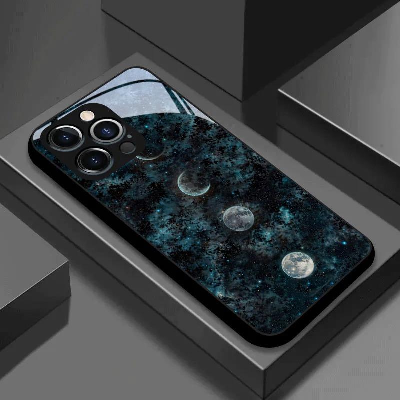 Чехол из закаленного стекла с изображением фаз Луны для iPhone 17 16 Pro Max 15 14 13 12 11 Pro 17Air 16E 7 8 Plus XR XS X