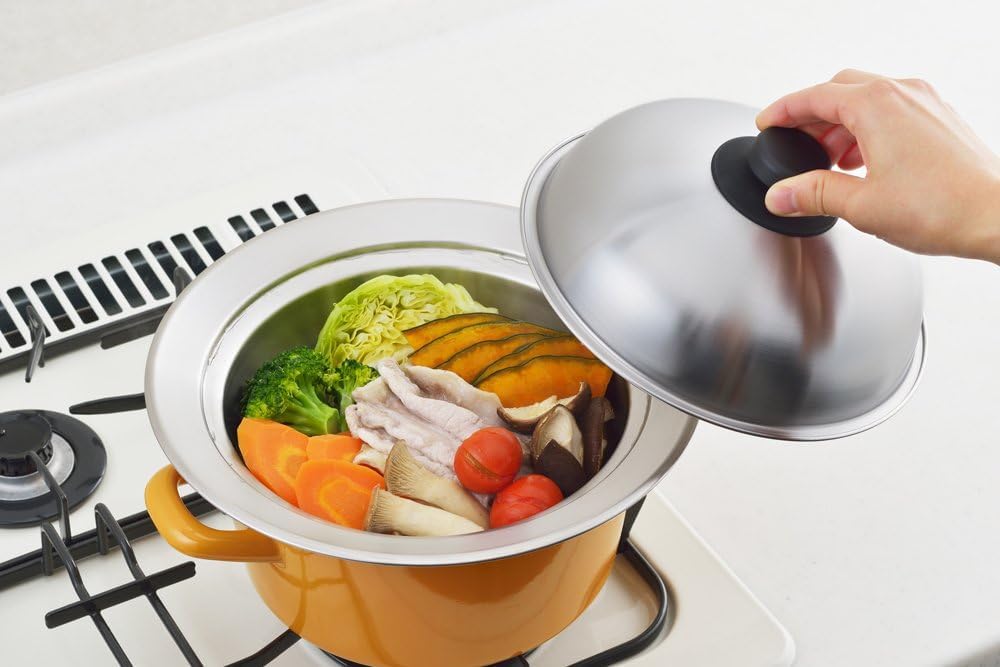 Yoshikawa Steamer Plate for Pots (20-22cm pot compatible), Made in Japan, Stainless Steel, Easy Steaming by Placing it on Top of a Pot, YJ2302