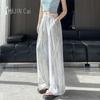 GUJIN Women's High-Waist Hollow Out Ice Silk Wide-Leg Pants