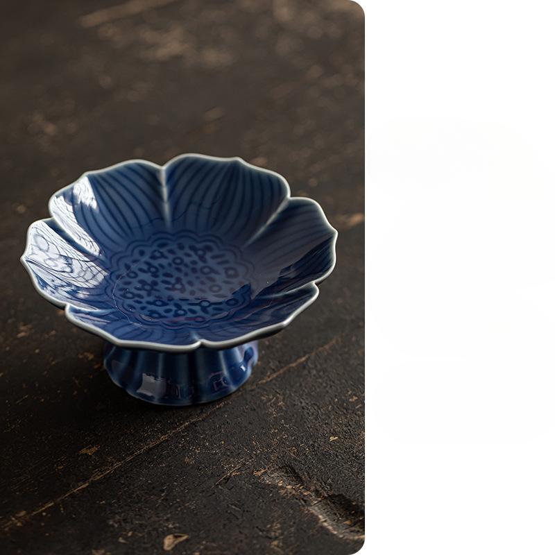 Китайская керамическая тарелка для фруктов на высокой ножке, тарелка для закусок в стиле дзен, тарелка для выпечки Будды, изысканная тарелка для закусок на высокой ножке, помолвочная тарелка