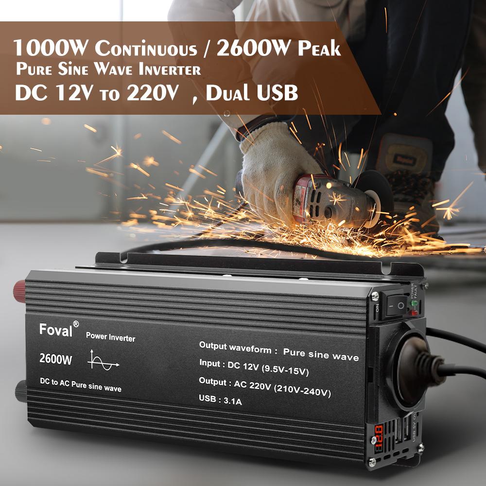 2600W (Вершина горы) 12 В до 230 В 1000 Вт Номинальная мощность Автомобильный инвертор питания Евро для кемпинга Домашние автономные солнечные системы