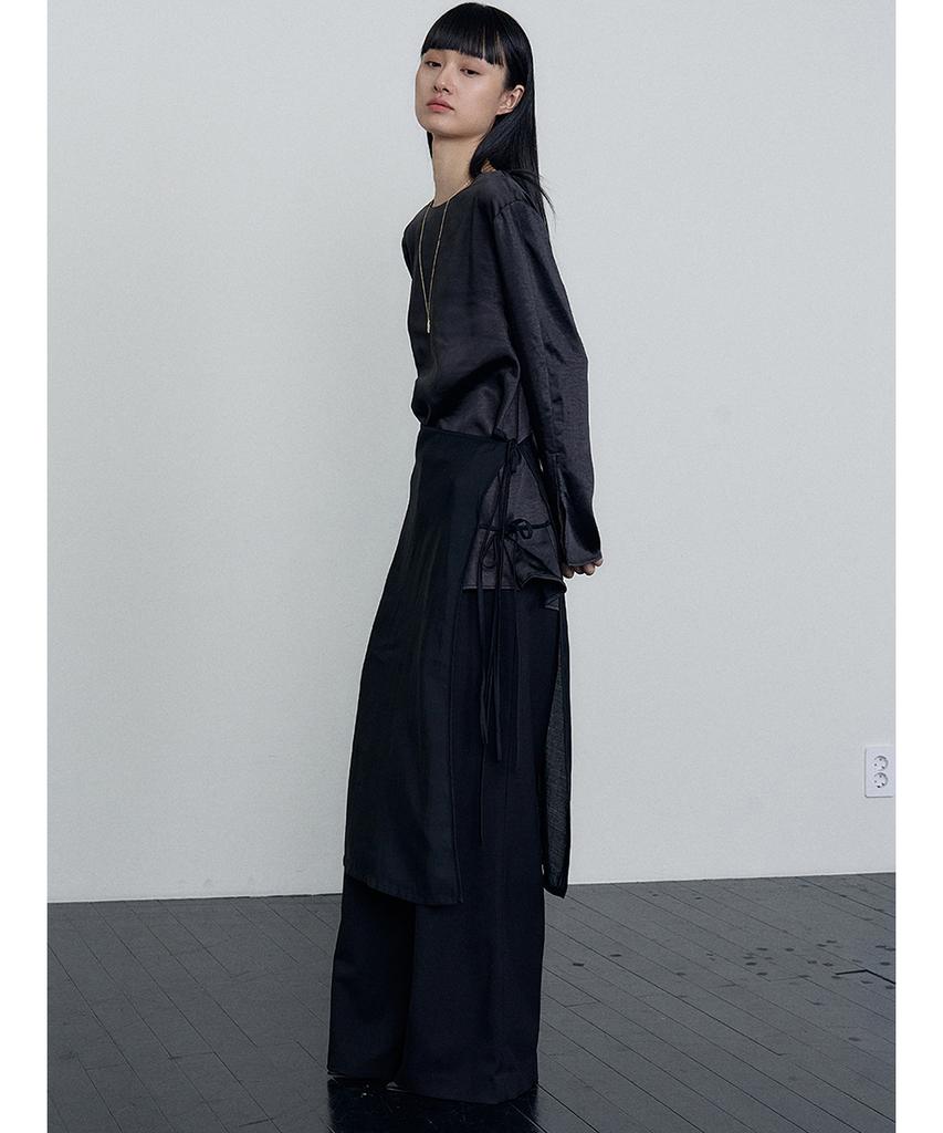 MAKE A TOAST Layered Wide Skirt Pants Black Mbefpa004Bk