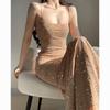 2025 Sparkly Nude Rhinestone Spaghetti Strap Evening Gown