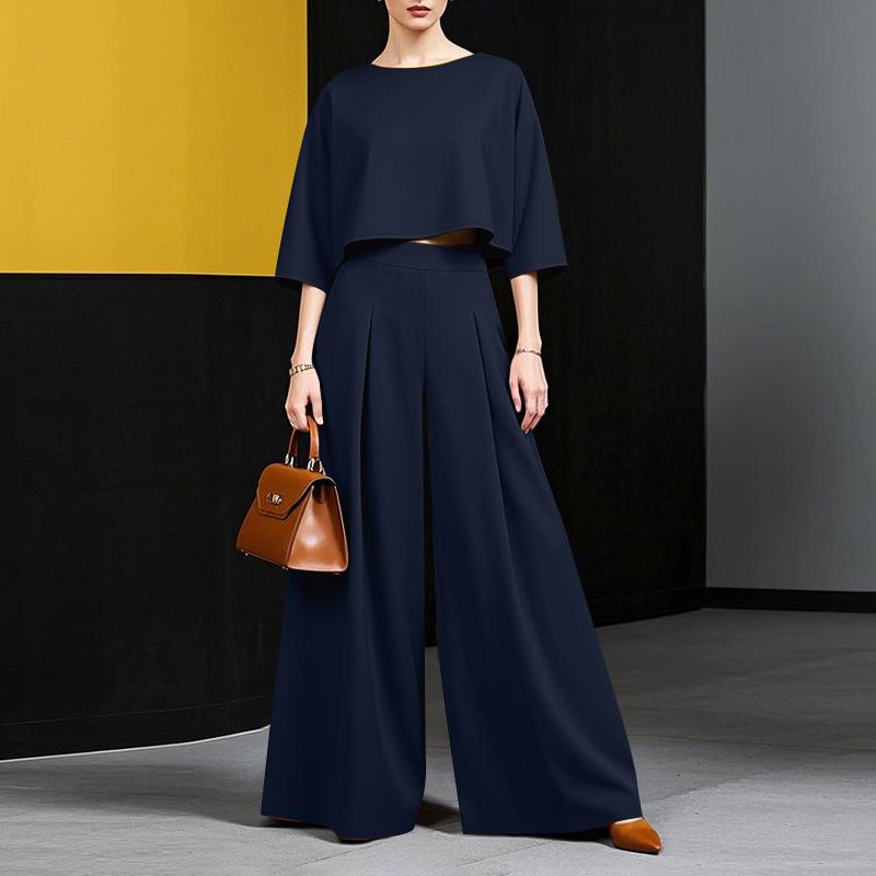 ZANZEA Женская блузка с рукавом 3/4 и широкие брюки, повседневный комплект из двух предметов