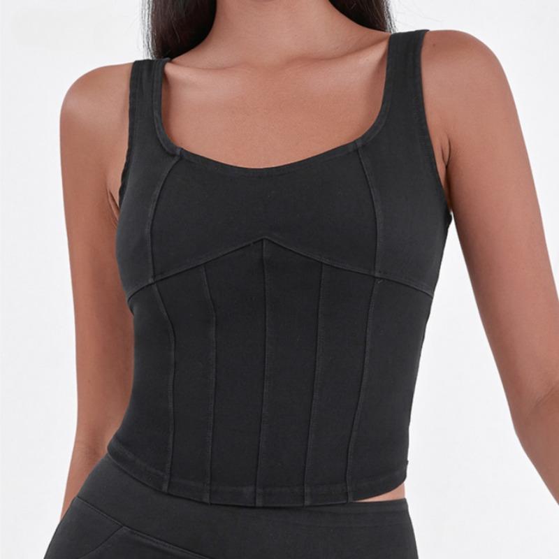 Spring and Summer Women's New Denim Stretch with Chest Pad Sports Wear Fitness Yoga Camisole