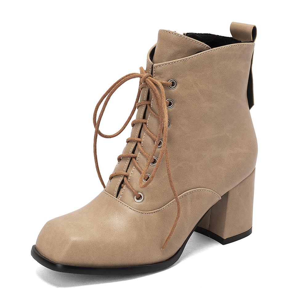 Мода 2025 Осень Зима Модная Платформа Женские Ботильоны На Шнуровке Женские Ботинки Женская Обувь Женские Zapatos de Mujer Белый Абрикосовый Gra
