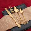 24 Pcs/Set Retro Gold Cutlery Set Luxury Tableware European Style Stainless Steel Spoon Fork Steak Knife Dinnerware Set Gift Box