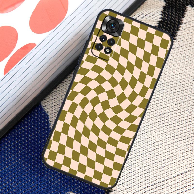 Чехол с шахматным узором горчичного цвета для Xiaomi Redmi Note 8 9 10 11 12 Pro 8T 9S 10S 11S Redmi 12C 9C 9T 10A 10C
