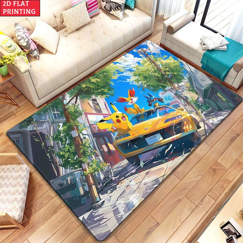 Anime Style City Car & Cute Creatures Area Rug Non Slip Soft Floor Mat For Living Room Entryway Bathroom Decor Washable Doormat