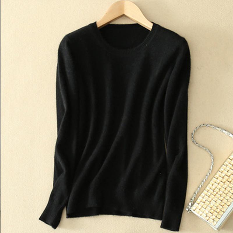 Женский уютный вязаный пуловер, свитер с круглым вырезом, нечеткий приталенный красный, черный свитер