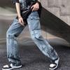 Мужские модные джинсы Flame Cross Splashes Wash, прямые джинсы High Street со средней талией, мужские свободные джинсы в стиле хип-хоп