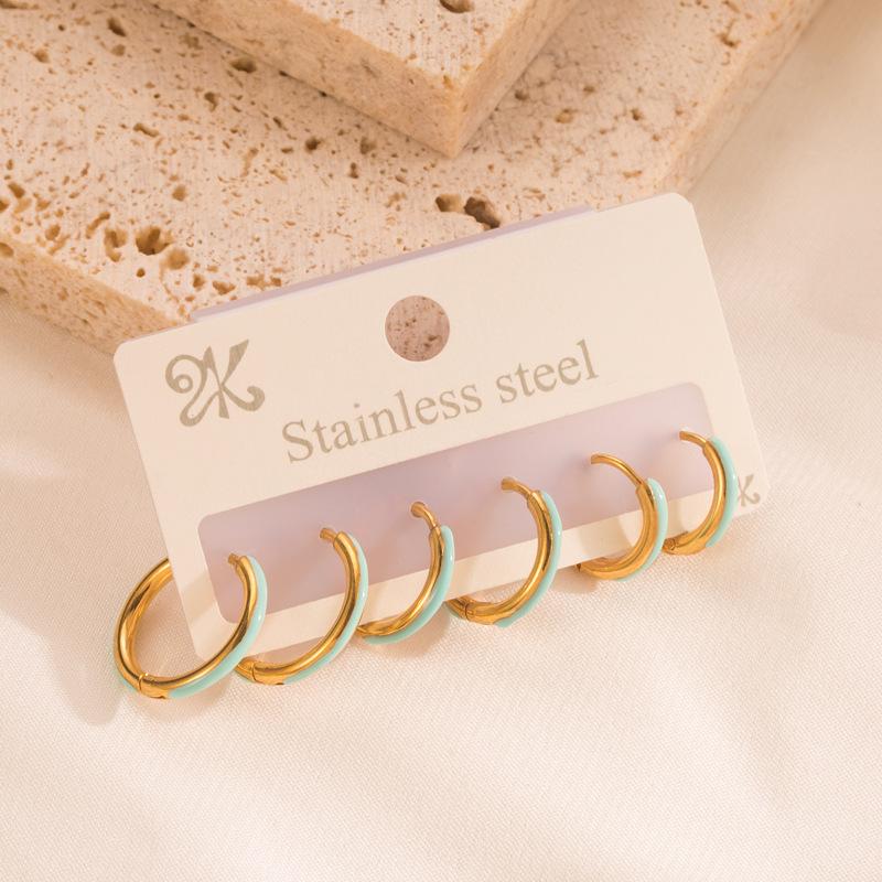 Женские простые серьги-кольца, набор из шести предметов, из нержавеющей титановой стали, капельное масло, круг золотого цвета, геометрические украшения для ушей