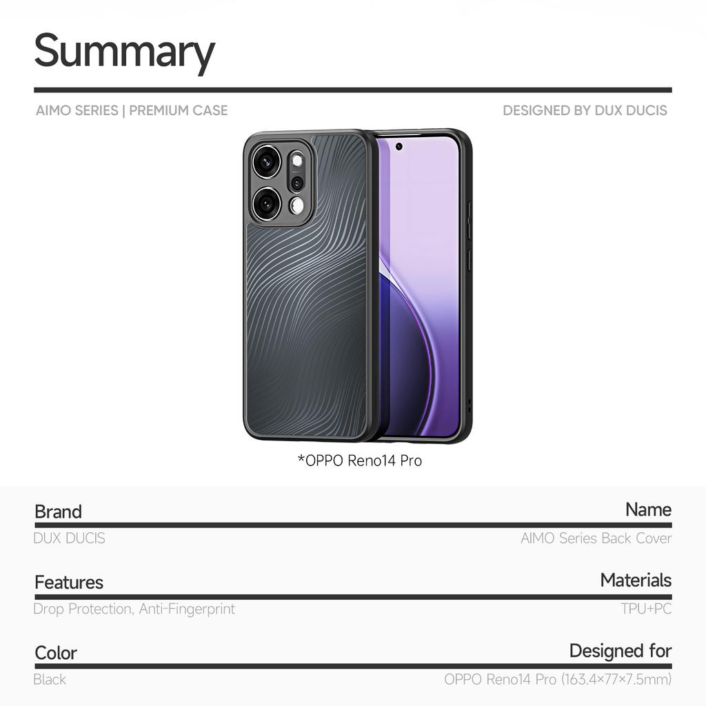 Для Oppo Reno14 Pro 5G (Глобальный) Чехол DUX DUCIS Серии Aimo TPU+PC Матовый Ударопрочный Чехол для Телефона (Сертификация REACH)