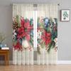 Christmas Watercolor Poinsettia Sheer Curtains for Living Room Decoration Window Curtains Kitchen Tulle Voile Curtains